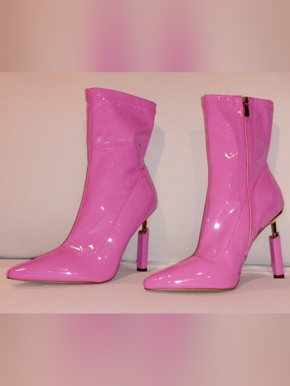 Barbiecore Pink Patent Pointed-Toe Stiletto Boots Size 8